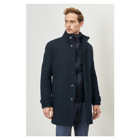 ALTINYILDIZ CLASSICS Men's Navy Blue Standard Fit Normal Cut High Neck Woolen Cachet Overcoat AC&Co / Altınyıldız Classics