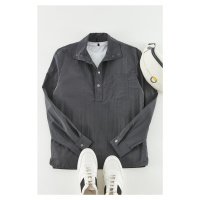 Trendyol Limited Edition Anthracite Relaxed Fit Half Pat Parachute Technical Fabric Shirt