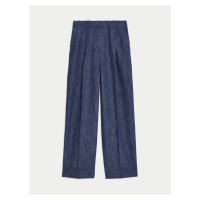 Tmavě modré dámské široké kalhoty s příměsí lnu Marks & Spencer