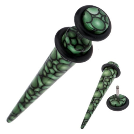 Akrylový fake taper do ucha, zeleno-černý kuličkový vzor Šperky eshop