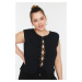 Trendyol Curve Black Corduroy Knitted Blouse with Eyelets and Lace Detail