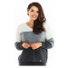 Dámský módní svetr s véčkovým výstřihem v šedé barvě