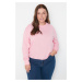 Trendyol Curve Pink Crew Neck Knitted Basic Thin Crop Sweatshirt