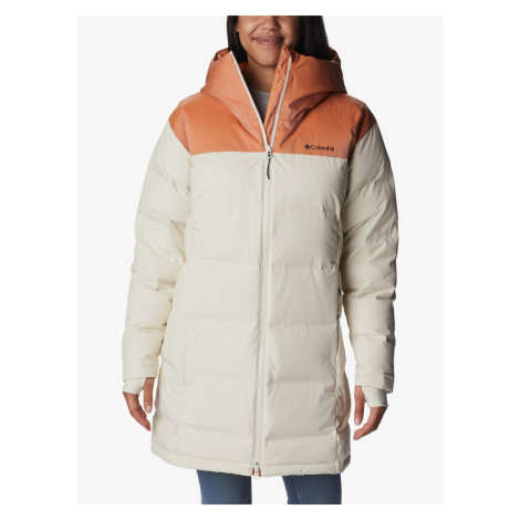 Oranžovo-krémový dámský prošívaný zimní kabát s kapucí Columbia O - Dámské