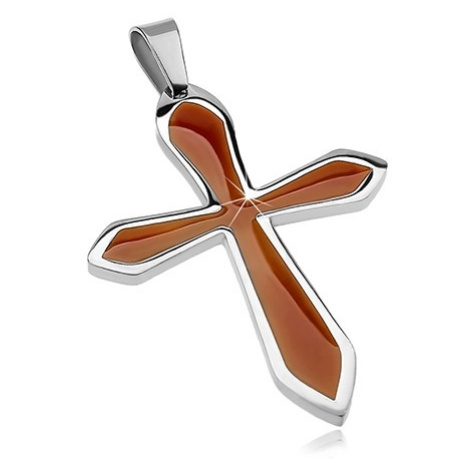 Přívěsek z chirurgické oceli ve tvaru kříže s hnědou glazurou Šperky eshop