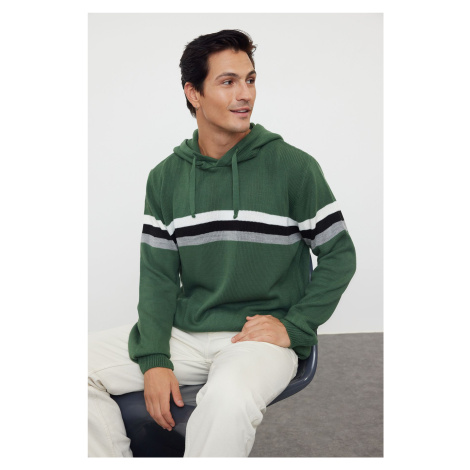 Trendyol Green Slim Fit Hooded Striped Knitwear Sweater