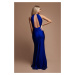 Modré přiléhavé šaty s kovovou aplikací