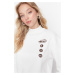 Trendyol White Printed Knitted Sweatshirt with Fleece Fleece