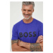 Bavlněné tričko BOSS fialová barva, s potiskem, 50495742