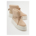 LuviShoes GIOVA Beige Skin Women's Sports Boots with Stones and Bow.