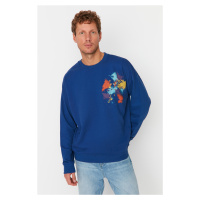 Trendyol Navy Blue Men's Oversize/Wide Cut Crew Neck Geometric Printed Sweatshirt