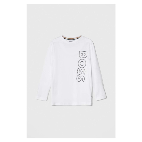 Dětské tričko s dlouhým rukávem BOSS bílá barva, s potiskem Hugo Boss