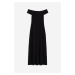 H & M - Šaty z žebrovaného úpletu's odhalenými rameny - černá
