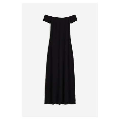 H & M - Šaty z žebrovaného úpletu's odhalenými rameny - černá H&M