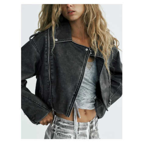 Dámský krátký kožený křivák bunda