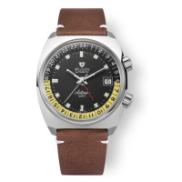 Nivada Grenchen Antarctic GMT - Black - Brown Leather White Stitching