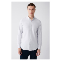 Avva Men's Gray Buttoned Collar Soft Flamed Cotton Slim Fit Slim Fit Shirt