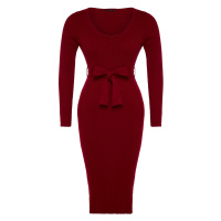 Trendyol Curve Claret Red Knitwear Dress with Binding Detail and Buttons at the Waist