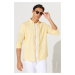 AC&Co / Altınyıldız Classics Men's Yellow Slim Fit Slim Fit Buttoned Collar Linen Look 100% Cott