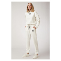 Happiness İstanbul Women's Ecru Fleece Printed Tracksuit Set