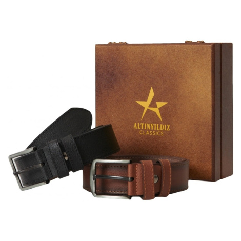 ALTINYILDIZ CLASSICS Men's Black-Brown Jeans Belt Set of 2 with Special Wooden Gift Box Groom's  AC&Co / Altınyıldız Classics