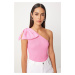 Happiness İstanbul Women's Pink Bow One Shoulder Knitwear Blouse