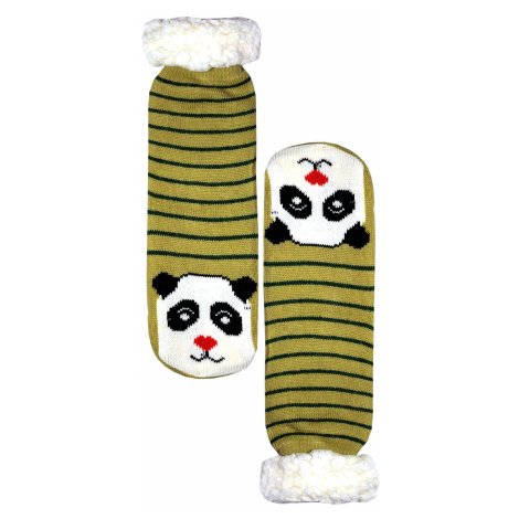 Beige panda dámské ponožky s beránkem WW043 khaki PESAIL