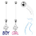 Piercing do bříška z bioflexu pro těhotné ženy, "IT'S A BOY", "IT'S A GIRL" - Barva piercing: Rů