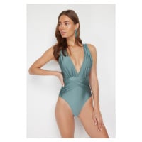 Trendyol Mint Deep Decollete Draped Regular Swimsuit