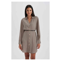 DEFACTO Shirt Lapel Crowbar Twill Mini Long Sleeve Dress