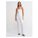 Dilvin 71314 Strapless White Flare Denim Overalls-White