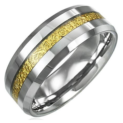 Wolframový prsten se vzorovaným pruhem zlaté barvy, 8 mm Šperky eshop