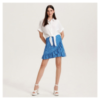 Reserved - Mini sukně s volánovým lemem - Modrá