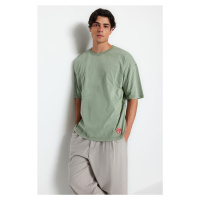 Trendyol Limited Edition Green Oversize/Wide Cut Faded Effect 100% Cotton Thick T-Shirt