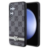 DKNY PU Leather Checkered Pattern and Stripe Zadní Kryt pro Samsung Galaxy S24+ Black