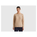 Benetton, Camel Crew Neck Sweater In Cashmere And Wool Blend