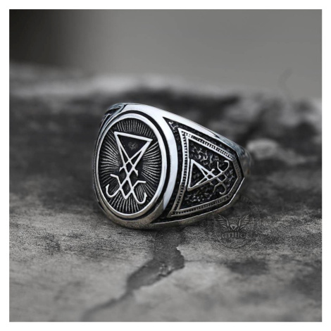 prsten Sigil of Lucifer Signet - Seal of Satan Biker - Gothic Occult Unisex