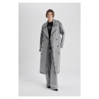 DEFACTO Belted Long Jean Trench Coat