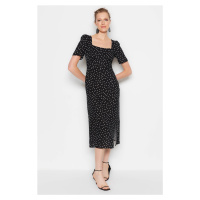 Trendyol Black Polka Dot Patterned A-Cut Midi Woven Viscose Pattern Dress