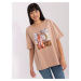 Béžové dámské oversize tričko s potiskem
