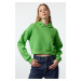 Trendyol Green Thick Fleece Hooded Relaxed Cut Crop Knitted Sweatshirt