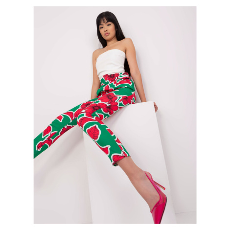 Zeleno-růžové elegantní kalhoty s potiskem Fashionhunters