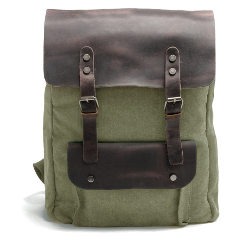 Plátěný retro batoh s koženými detaily
