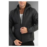 D1fference Pánský černý zimní kabát s kapucí s vnitřní podšívkou a větru