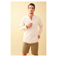 DEFACTO Modern Fit Straight Collar Long Sleeve Linen Blend Shirt