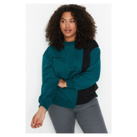 Trendyol Curve Petrol Color Blocked Thick Printed Knitted Sweatshirt
