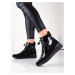 Výborné  kotníčkové boty černé dámské bez podpatku