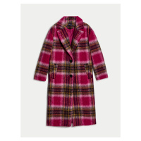 Tmavě růžový dámský kostkovaný kabát s příměsí vlny Marks & Spencer