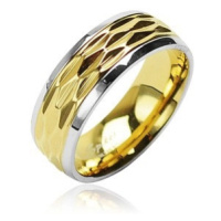 Prsten z chirurgické oceli - zlato-stříbrný zvlněný motiv