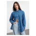 Trendyol Blue Pearl Jewelled Denim Shirt